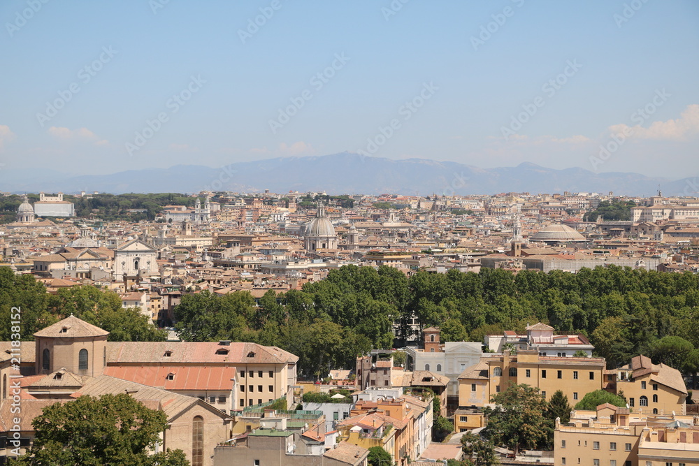 View to the historic city of Rome from the Hill Gianicolo, Italy