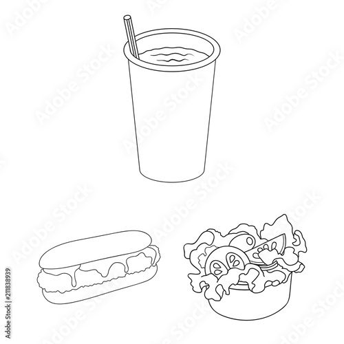 Fast food outline icons in set collection for design.Food from semi-finished products vector symbol stock web illustration.