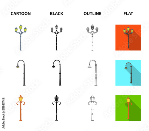 Lamppost in retro style,modern lantern, torch and other types of streetlights. Lamppost set collection icons in cartoon,black,outline,flat style vector symbol stock illustration web.