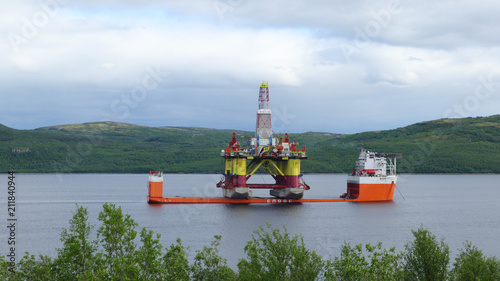 Floating drilling platform in the Kola Bay photo