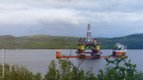 Floating drilling platform in the Kola Bay photo