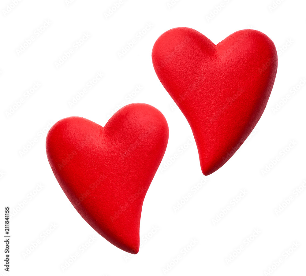 Two red heart isolated on white background