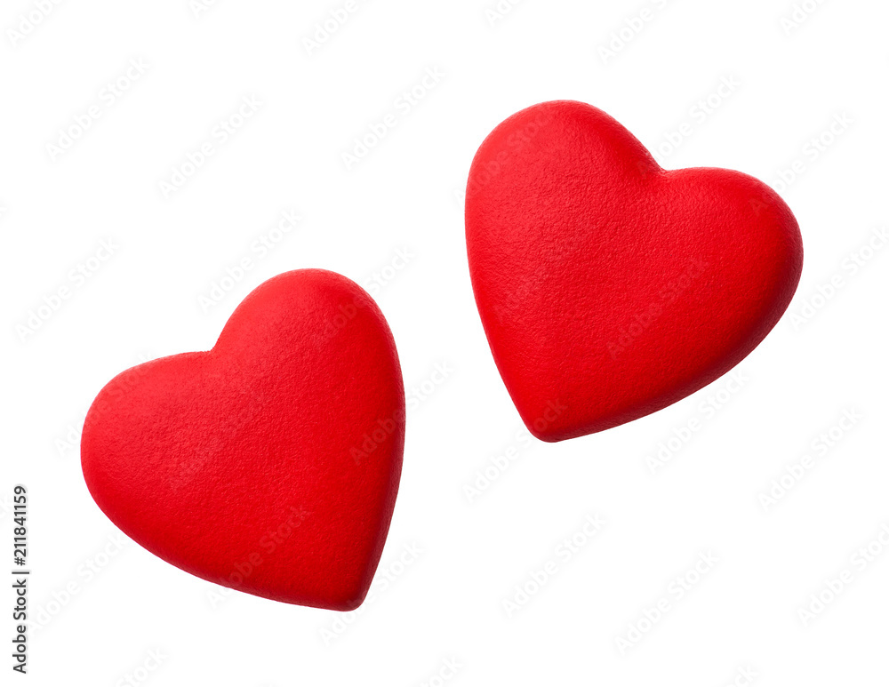Two red heart isolated on white background