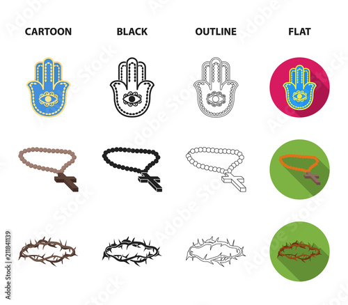 Bible, menorah, hamsa, orthodox cross.Religion set collection icons in cartoon,black,outline,flat style vector symbol stock illustration web. photo