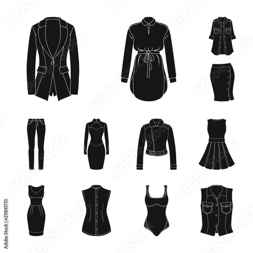 Women Clothing black icons in set collection for design.Clothing Varieties and Accessories vector symbol stock web illustration.
