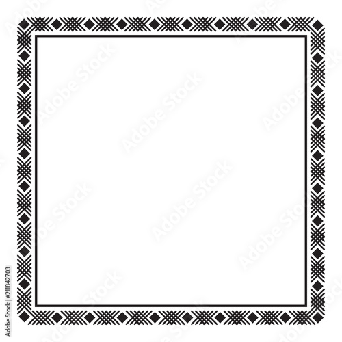 Black and white square frame with simple ornament. 