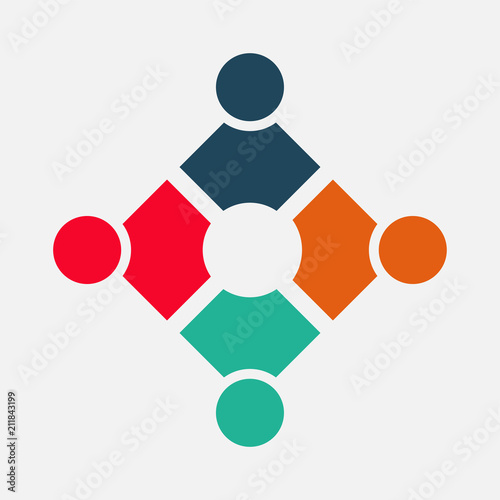 Four people in a circle holding hands.The summit workers are meeting in the same power room.