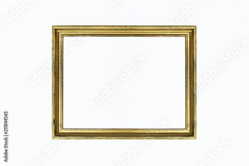 Gold rectangular frame for painting or picture on white background. Isolated. Add your text.