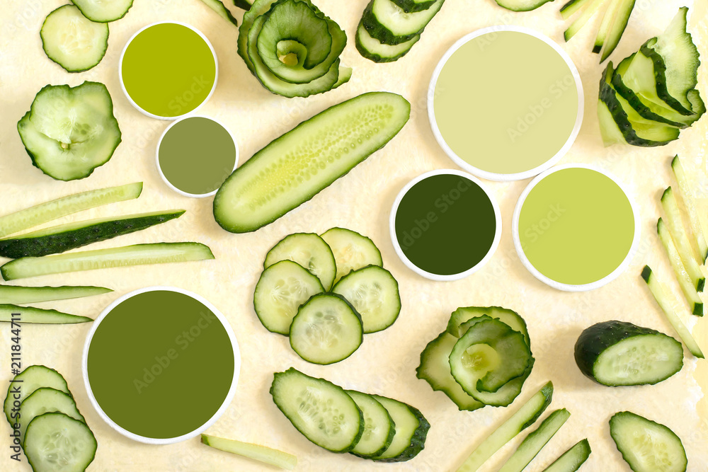 Fresh cucumbers and color samples Fresh cucumbers and color samples