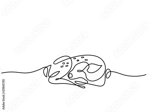 Continuous line drawing. Funny Roe Deer Fawn cub baby. Vector illustration. Concept for logo, card, banner, poster flyer