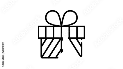 Gift Box Animation Flat line icon stock video design drawing isolated on white symbol background