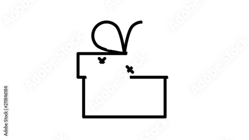Gift Box Animation Flat line icon stock video design drawing isolated on white symbol background
