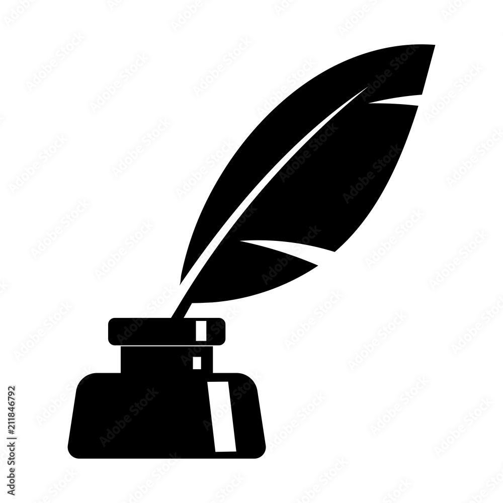 Simple, flat ink and quill icon. Black silhouette icon. Isolated on white - obrazy, fototapety, plakaty 