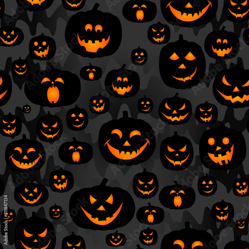 Abstract seamless pumpkin pattern for girls,boy, kids, halloween, clothes. Creative vector halloween pattern with pumpkin scary face, smile. Funny pumpkin pattern for textile and fabric. Fashion style