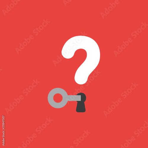 Vector icon concept of key unlock question mark with keyhole on red background
