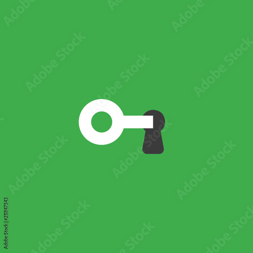 Vector icon concept of key into keyhole on green background