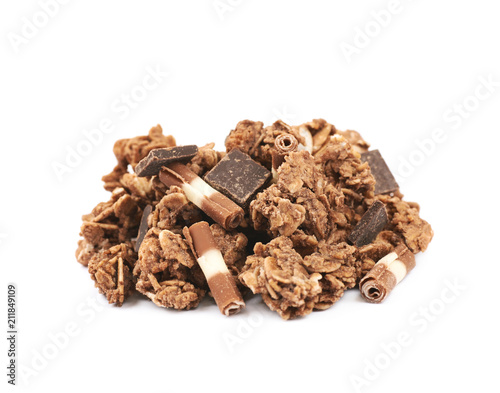 Pile of chocolate muesli isolated