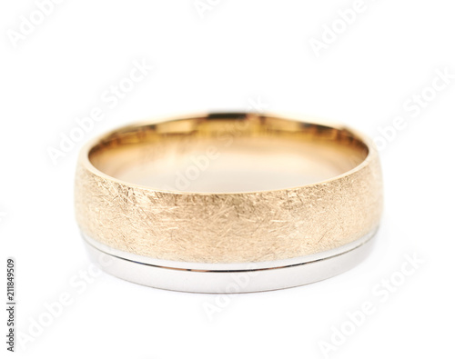 Golden wedding band ring isolated