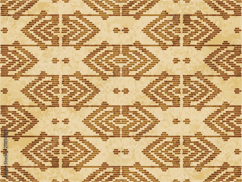 Retro brown cork texture grunge seamless background geometry polygon cross stitch line frame