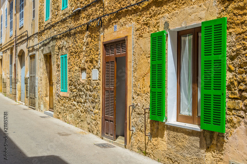 View of a narrow street in the historical center of Arta, Mallorca, Spain