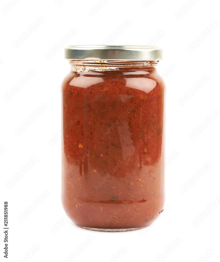 Jar of marinara tomato sauce isolated Jar of marinara tomato sauce isolated