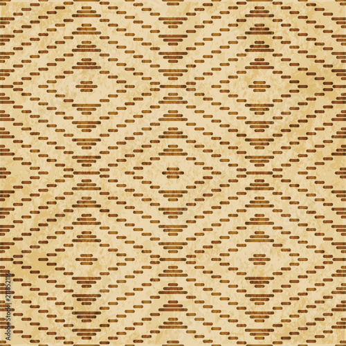 Retro brown cork texture grunge seamless background check stitch cross frame line