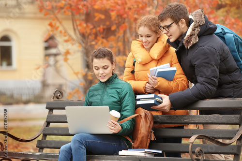 Group of teenagers studying...