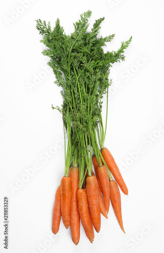 Ripe carrots on white background. Healthy diet
