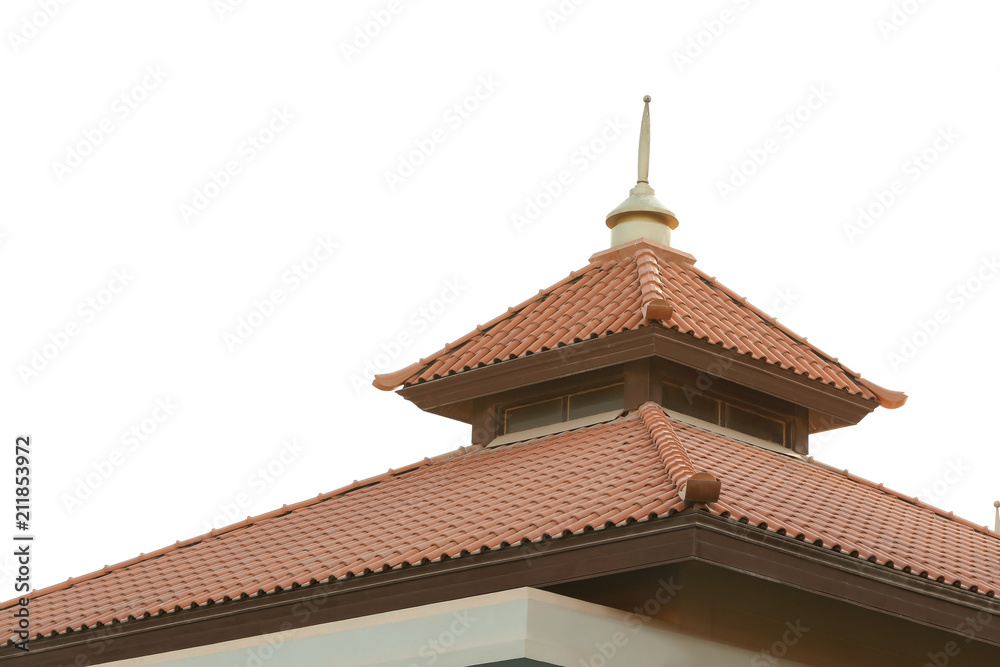 Roof of beautiful building on sky background