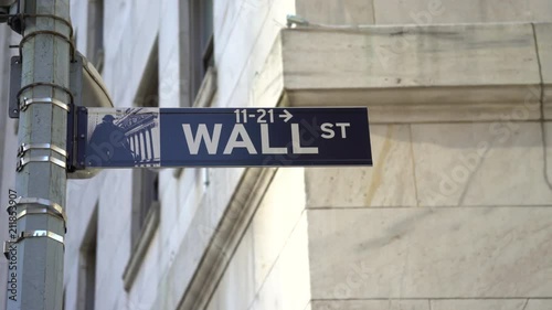 Wall street sign, slider shot - New York City, Manhattan
