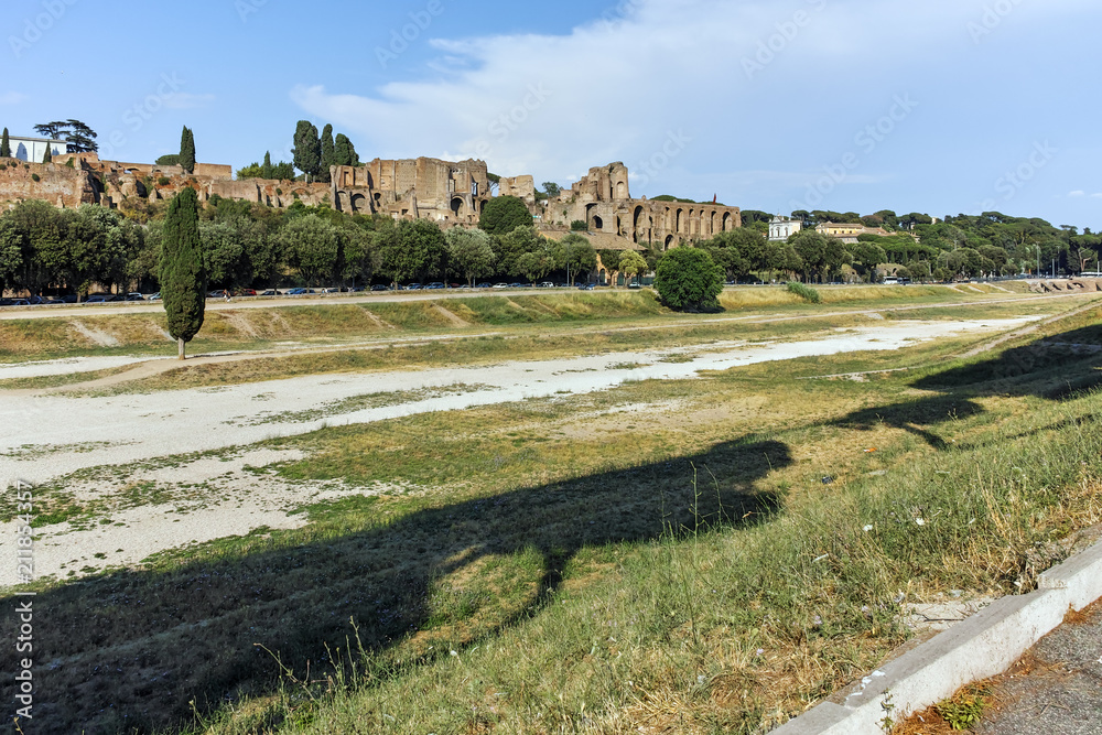 Amazing panoramic view of Circus Maximus in city of Rome, Italy