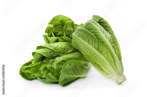 Fresh ripe cos lettuce on white background photo