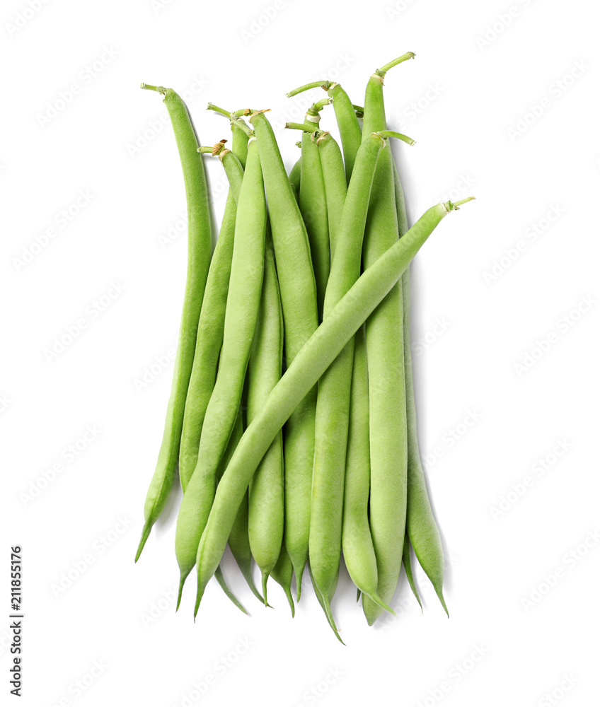 Pile of fresh green beans on white background Pile of fresh green beans on white background
