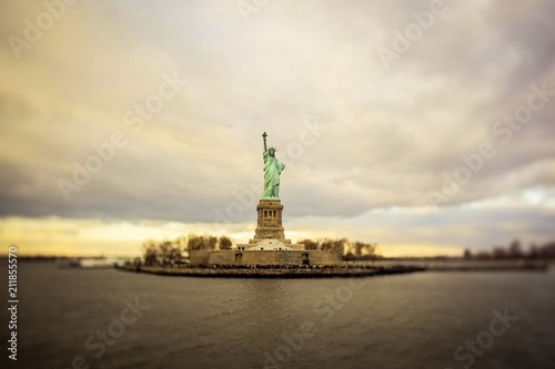 The Statue Of Liberty in New York City on a winter overcast day.