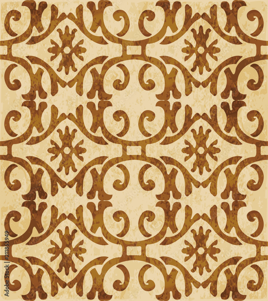 Retro brown cork texture grunge seamless background spiral curve cross frame flower