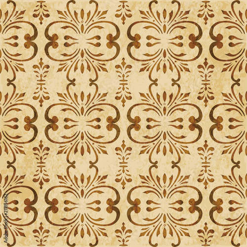 Retro brown cork texture grunge seamless background spiral curve cross botanic flower vine