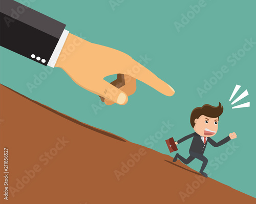 Business illustration concept of an businessman being pointed by a giant hand