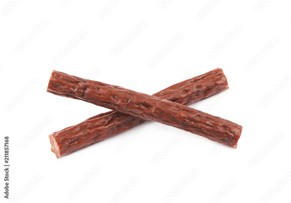 Cured stick of meat isolated Cured stick of meat isolated