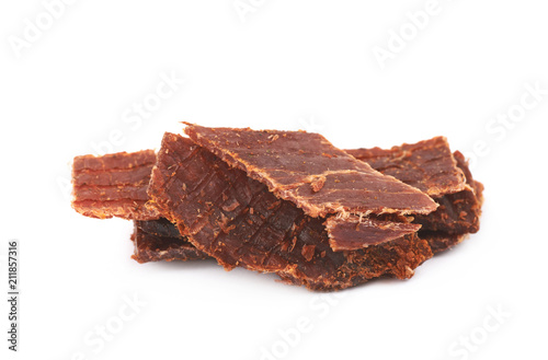 Sliced cured meat flakes isolated