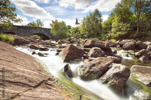 Flowing water of river, Derrycunnihy Church, Killarney National Park, County Kerry, Munster, Republic of Ireland photo