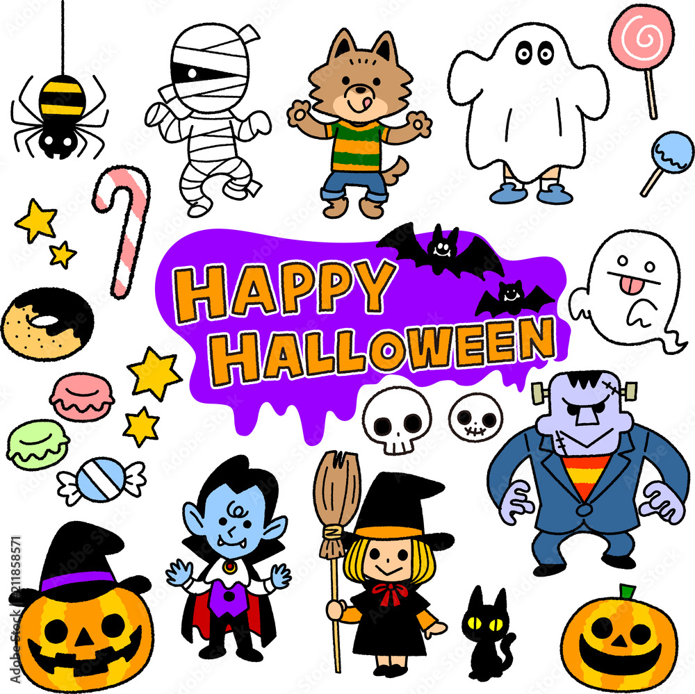 Naklejka premium ハロウィンのイラストのセット