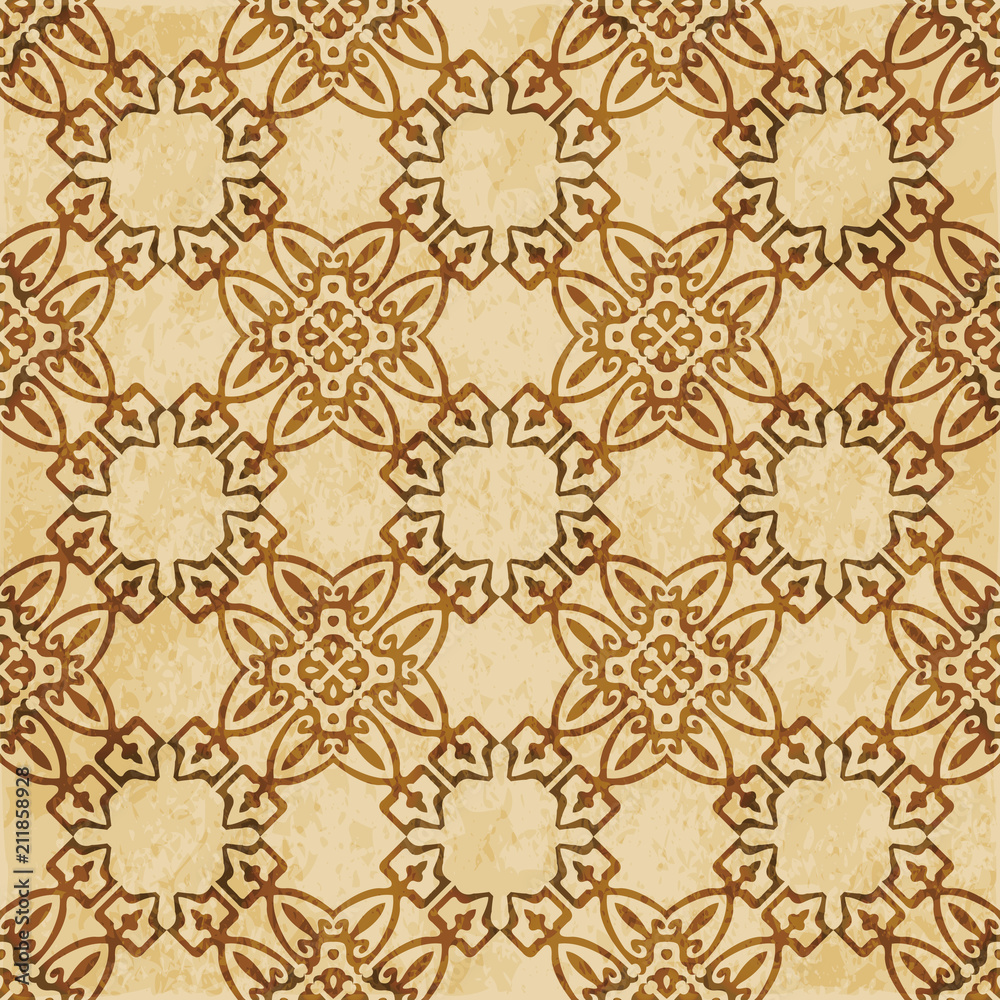 Retro brown cork texture grunge seamless background polygon check cross curve frame crest