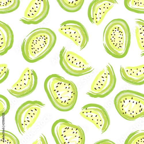 Hand drawn seamless pattern with slices of kiwi.