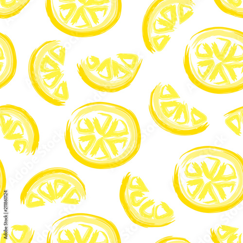Hand drawn seamless pattern with slices of lemon.