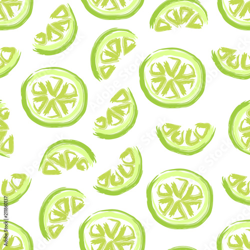 Hand drawn seamless pattern with slices of lemon.