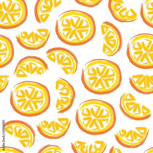 Hand drawn seamless pattern with slices of orange.