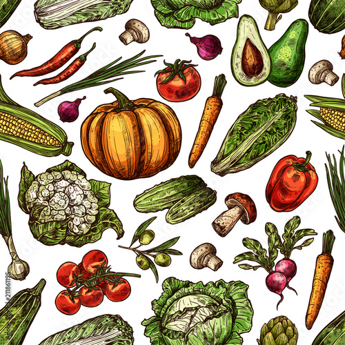 Vegetables natural fresh sketch vector backdrop