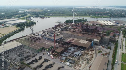 Aerial view of ArcelorMittal steel company warehouse in Port of Hamburg in Germany photo