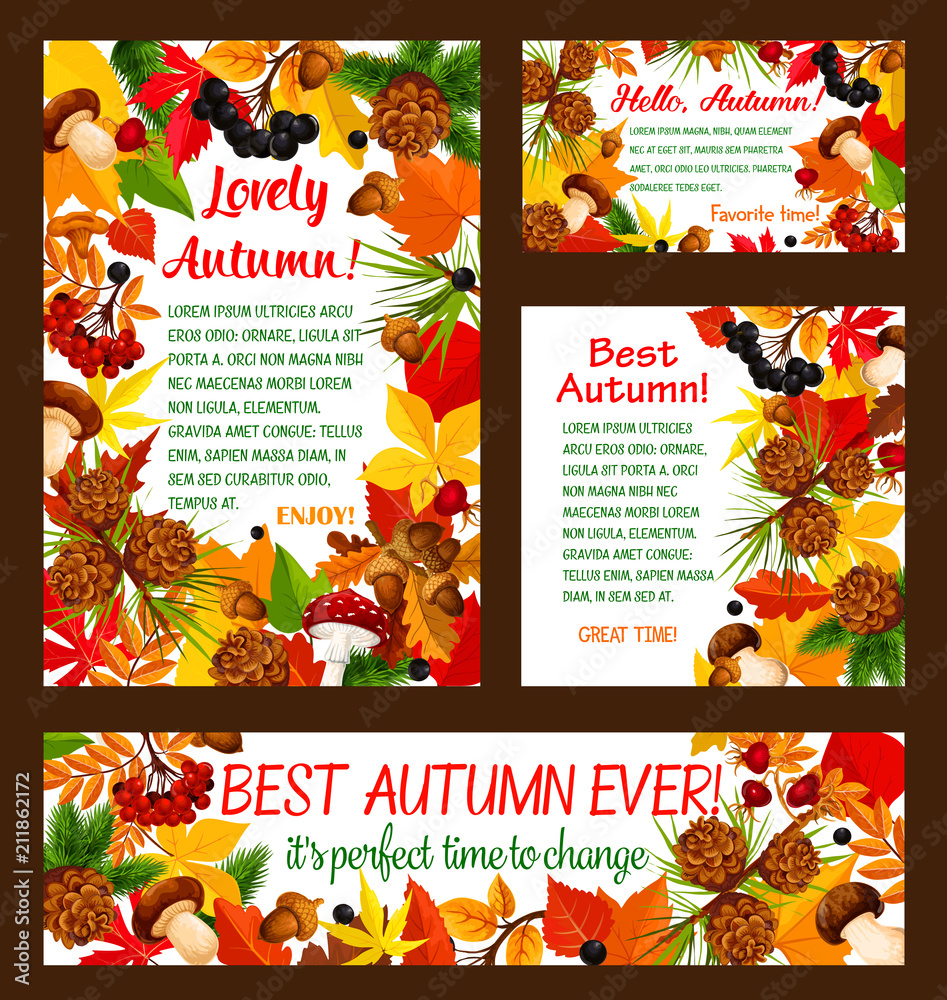 Fototapeta Hello Autumn banner set with fall nature frame