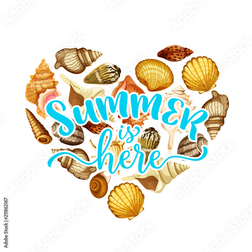 Summer beach seashell heart greeting card design